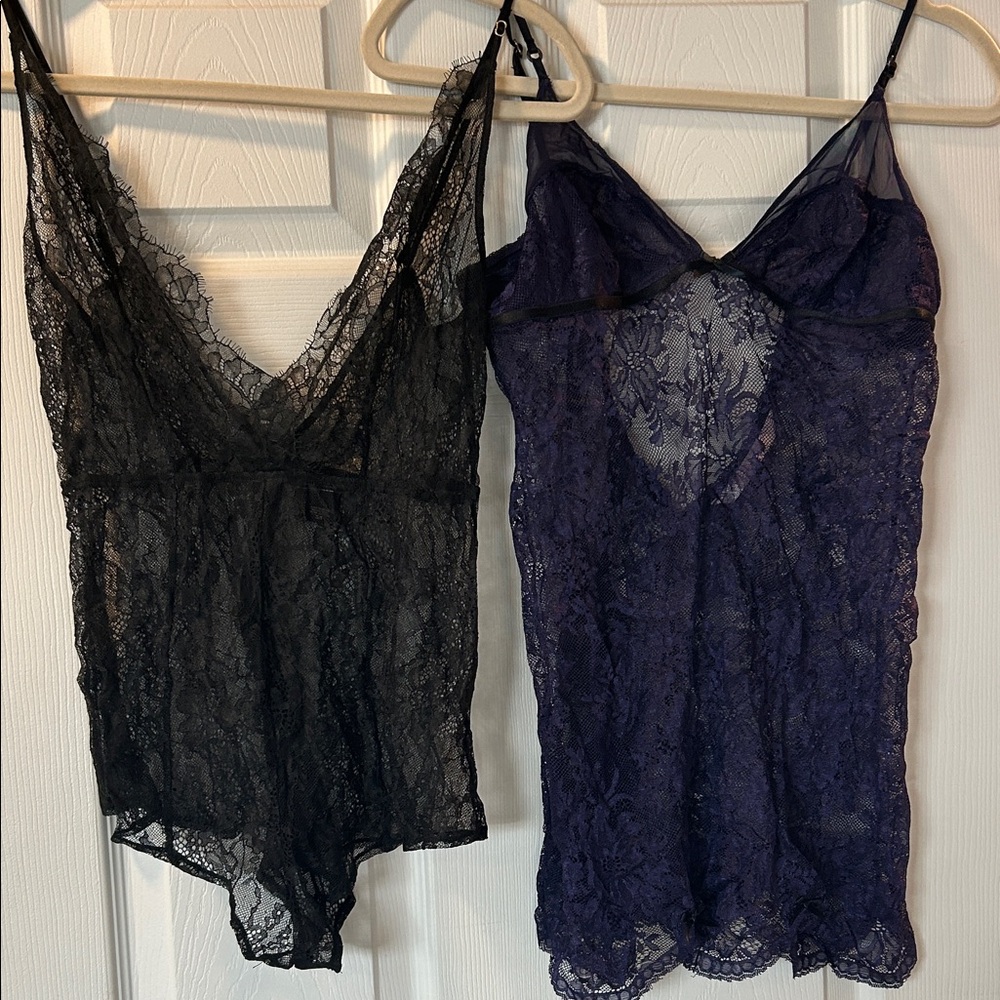 Victoria's Secret Black Romper and Purple Lace Chemise -Small